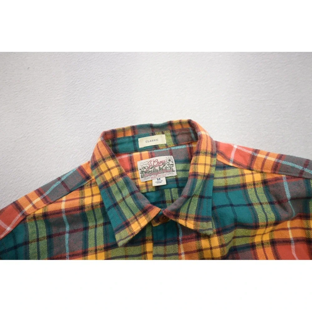 J. Crew Flannel Shirt Mens Medium Multi-Color Plaid Double Brushed Cotton EUC